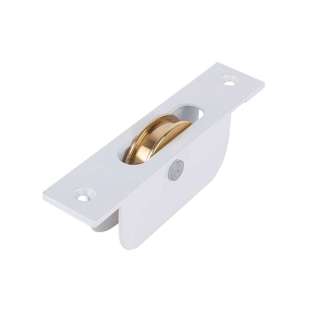 Sash Heritage 1 3/4 Inch Brass Wheel Pulley with Steel Square Faceplate - White